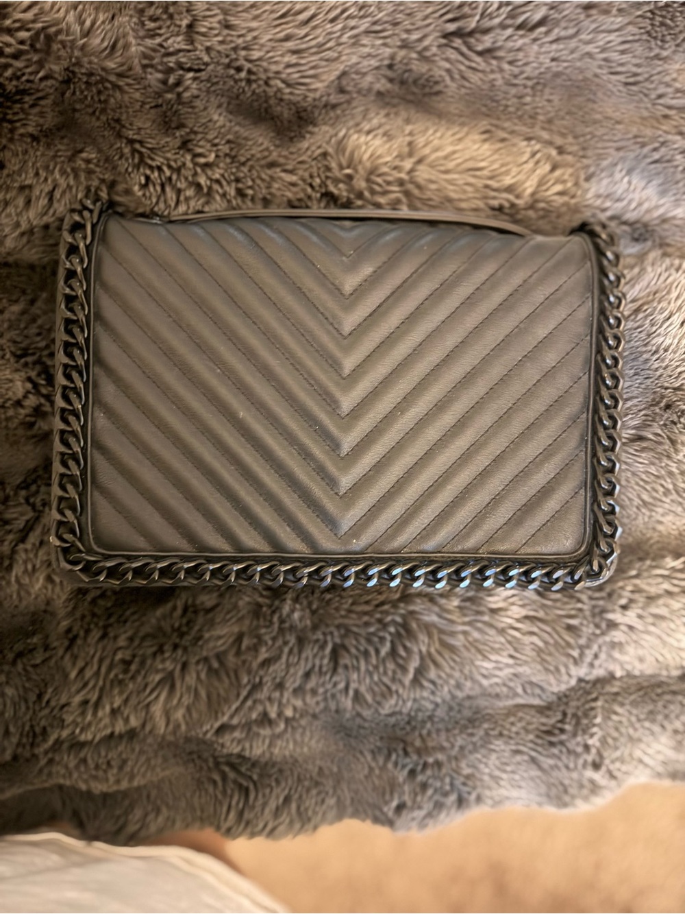 Aldo Quilted Chevron Chain-Trim Crossbody Bag - Gray